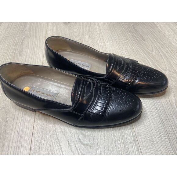 Bruno Magli Kiltie Penny Loafer Men 9.5N Black Leather Made...